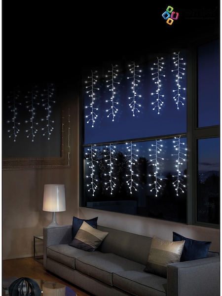 Premier Decorations Ltd White Christmas Frosted Cluster Curtain with Digital Effects (T33359) | £35