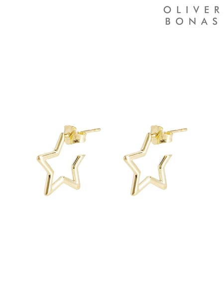 Oliver Bonas Gold Plated Small Brass Star Outline Hoops (T34585) | £24