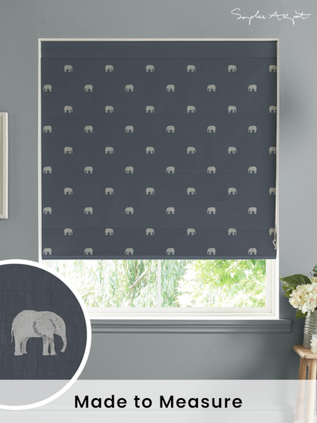 Sophie Allport Blue Elephant Made To Measure Roman 100% Cotton Blind (T35604) | £79