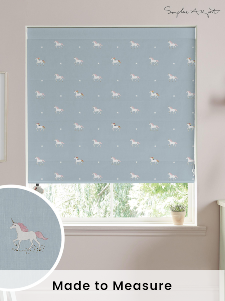 Sophie Allport BLue Kids Unicorn Made To Measure Roman 100% Cotton Blind (T35612) | £79
