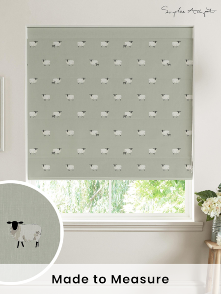 Sophie Allport Green Sheep Made To Measure Roman 100% Cotton Blind (T35626) | £79