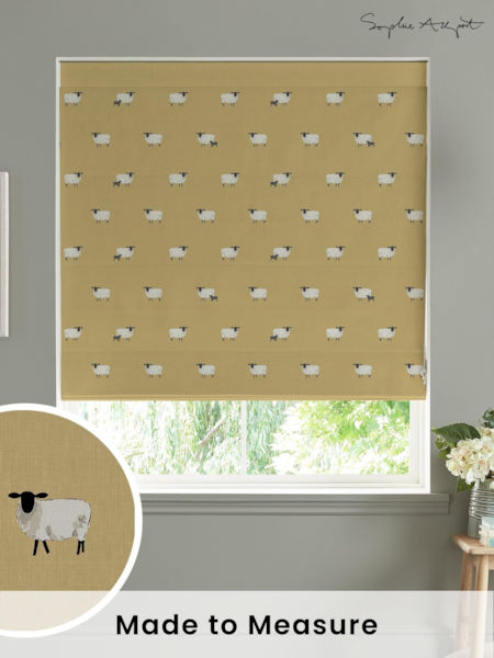 Sophie Allport Ochre Yellow Sheep Made To Measure Roman 100% Cotton Blind (T35627) | £79