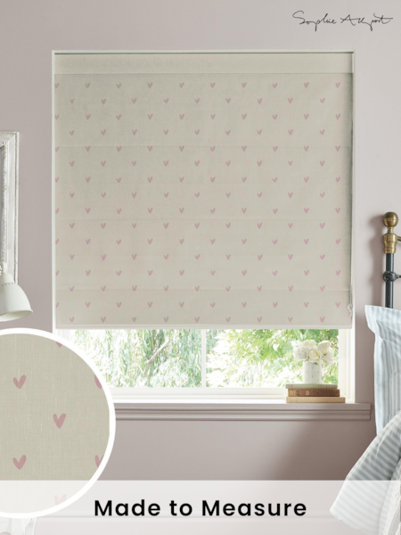 Sophie Allport Blush Pink Hearts Made To Measure Roman 100% Cotton Blind (T35631) | £79