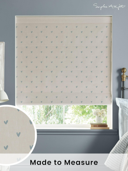 Sophie Allport Duck Egg Blue Hearts Made To Measure Roman 100% Cotton Blind (T35632) | £79