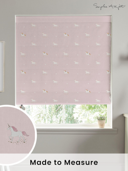 Sophie Allport Pink Kids Unicorn Made To Measure Roman 100% Cotton Blind (T35636) | £79