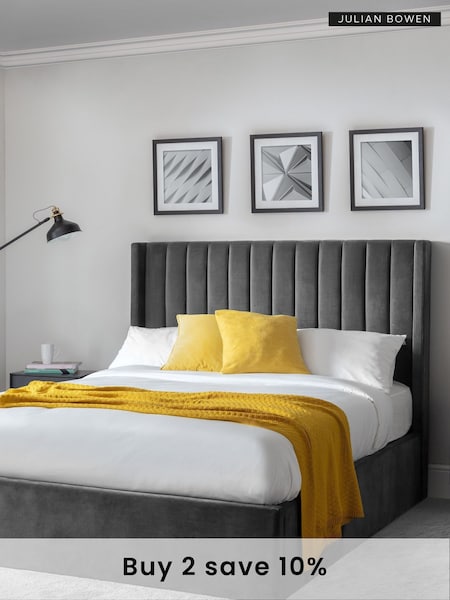 Julian Bowen Grey Langham Scalloped Headboard Storage Bed (T36210) | £670 - £780
