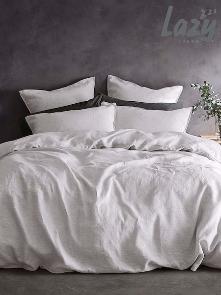 Lazy Linen Set of 2 White Washed 100% Linen Pillowcases (T37067) | £45