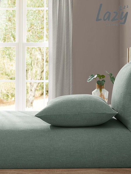 Lazy Linen Green Washed 100% Linen Fitted Sheet (T37069) | £65 - £120