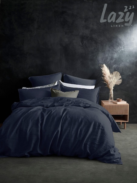 Lazy Linen Set of 2 Blue Washed 100% Linen Pillowcases (T37073) | £45