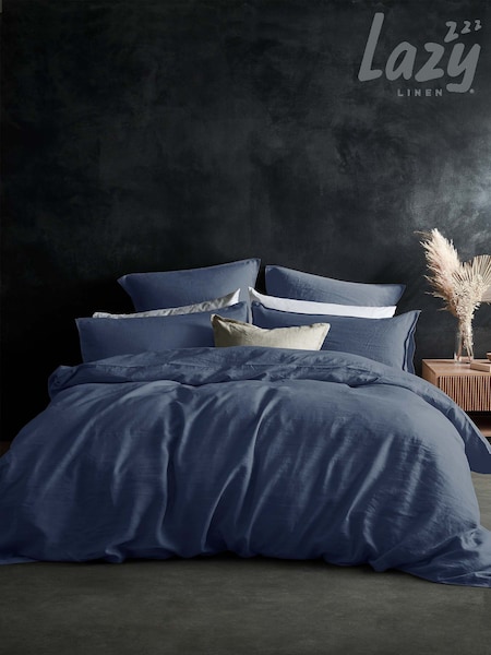 Lazy Linen Navy Blue Washed 100% Linen Duvet Cover (T37074) | £99 - £199