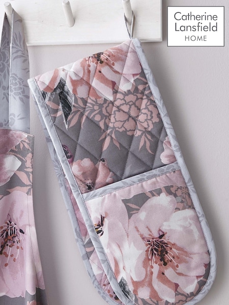 Catherine Lansfield Grey Dramatic Floral Double Oven Glove (T37440) | £10