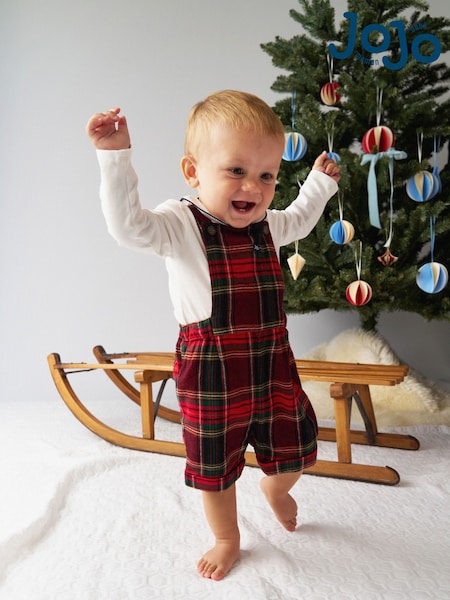 Dark Red Tartan - Jojo Maman Bébé Dungarees & Top Set