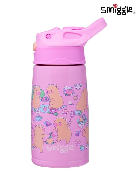 Pink - Smiggle Weekend Junior Stainless Steel Flip Top Drink Bottle 400ml