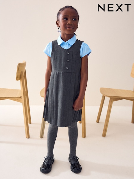 Grey Asymmetric Button Front Pinafore School Dress (3-14yrs) (T40836) | £11 - £14
