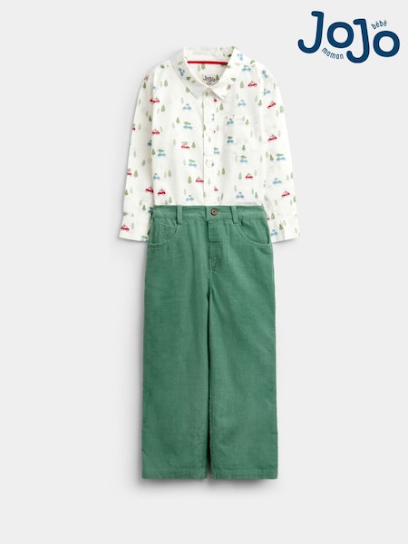 Dark Green Christmas Car - Jojo Maman Bébé Print Shirt & Cord Trousers Set