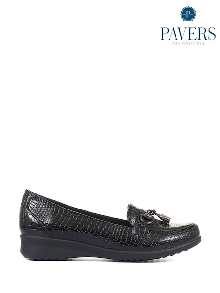 Pavers Black Croc Patent Leather Ladies Loafers (T43962) | £34.99