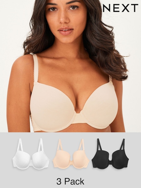 Black/White/Pastel Rose Nude Pad Plunge DD+ Cotton Blend Ultimate Comfort Bras 3 Pack (T44515) | £42