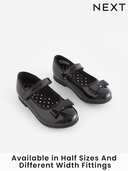 Black Patent Standard Fit (F) School Leather Bow Mary Jane Shoes (T44561) | £26 - £35