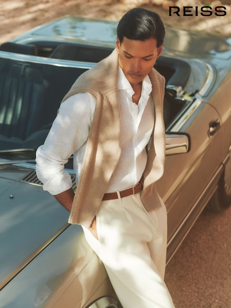 Reiss White Ruban Linen Striped Cutaway-Collar Shirt (T44653) | £98
