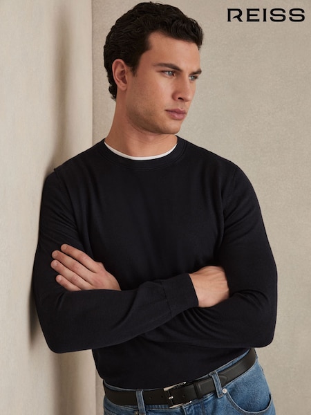 Reiss Navy Wessex Merino Wool Crew Neck Jumper (T44994) | £88