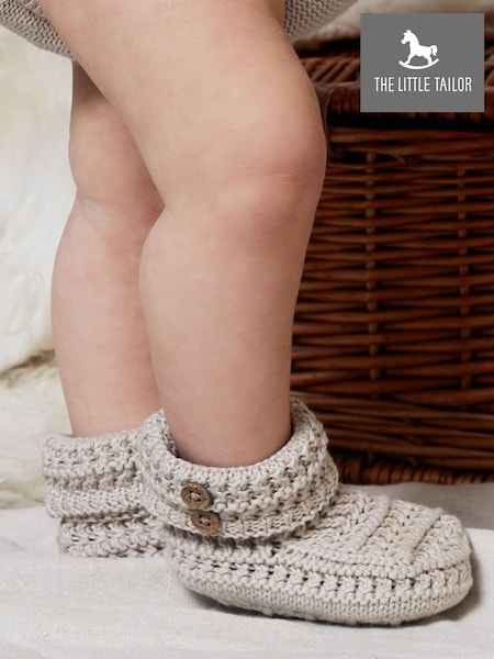 The Little Tailor Natural Fawn Knitted 100% Cotton Boots (T45096) | £20
