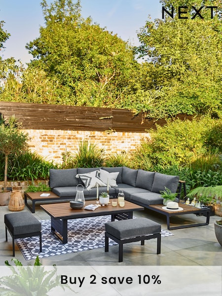 Dark Grey Bronx Garden 7 Seater Corner Sofa and Table Lounge Set (T45843) | £1,999