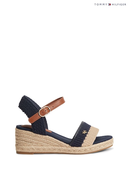 Blue - Tommy Hilfiger Logo Plaque Woven Wedge Espadrilles Heels