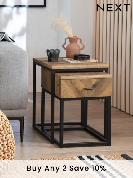 Dark Bronx Chevron Storage Set of 2 Oak Effect Nest of Tables (T45954) | £199