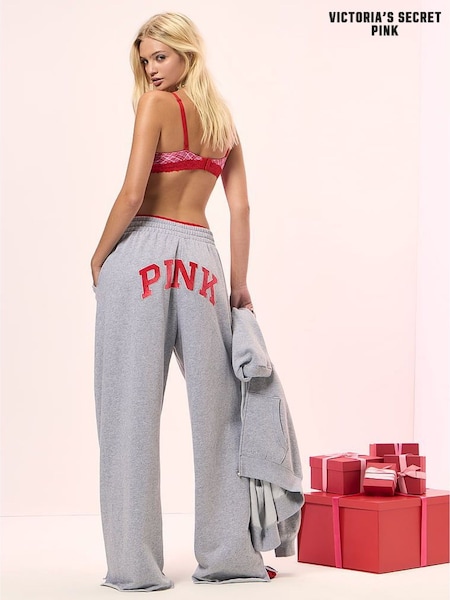 Medium Heather Grey/ Red - Victoria's Secret Pink Fleece Joggers