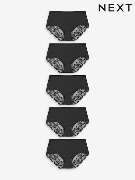 Black Midi No VPL Lace Back Briefs 5 Pack (T47347) | £30