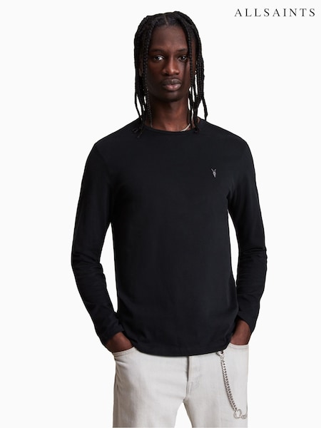 AllSaints Black Brace Long Sleeve 100% Cotton Crew T-Shirt (T48632) | £55