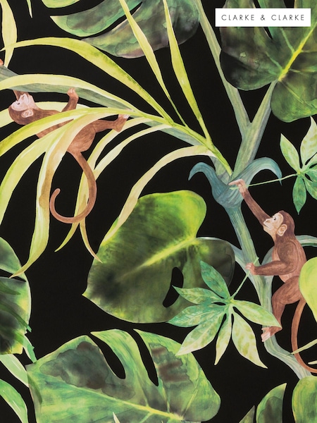 Clarke and Clarke Monkey Business Ebony 10.05M Wallpaper (T49307) | £56