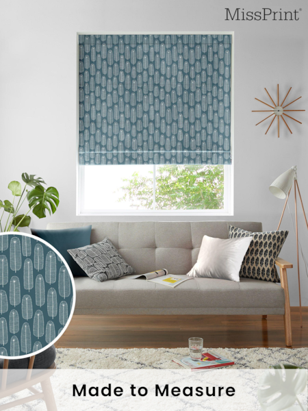 MissPrint Blue 100% Cotton Bloom Made to Measure Roman Blind (T49743) | £79