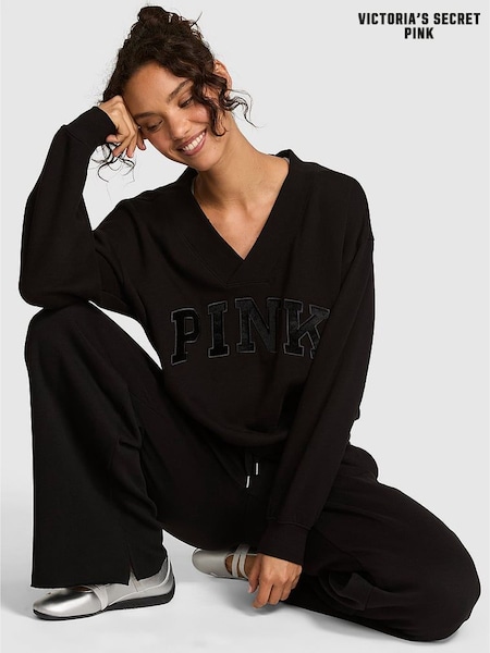 Pure Black - Victoria's Secret Pink V-neck Sweatshirt