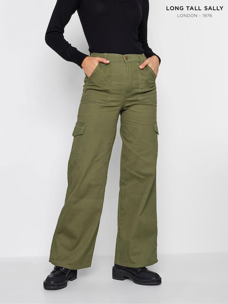 Long Tall Sally Green Loose Utility 100% Cotton Trousers (T49980) | £38