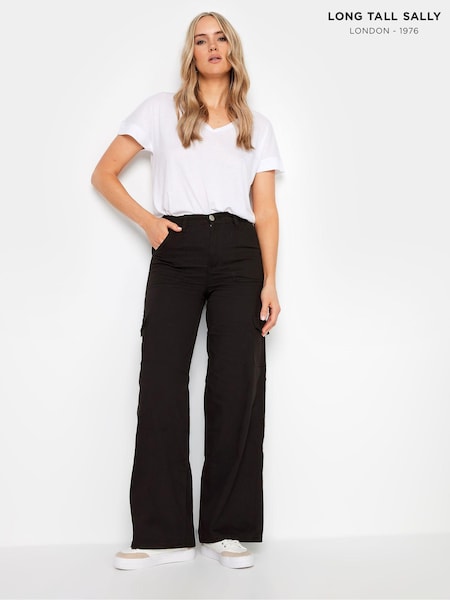 Long Tall Sally Black Loose Utility 100% Cotton Trousers (T49981) | £38