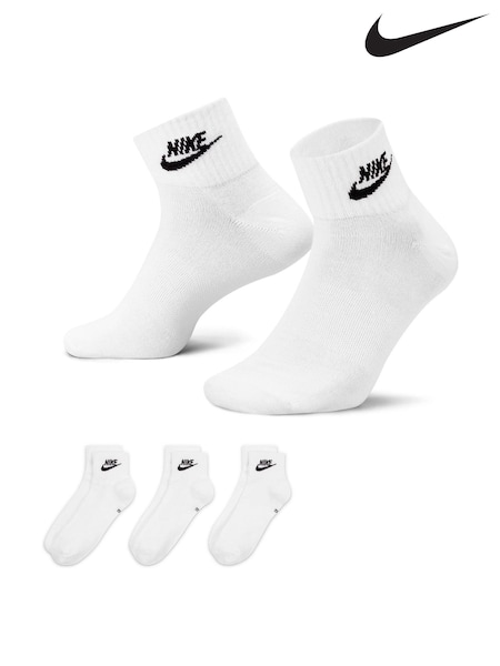 Nike White Everyday Essential Ankle 100% Cotton Socks 3 Pack (T50325) | £17