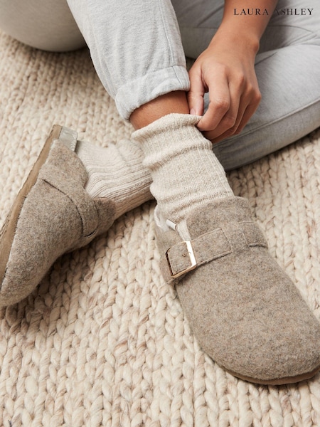 Laura Ashley Grey Felt Clog Mule Slippers (T50905) | £25