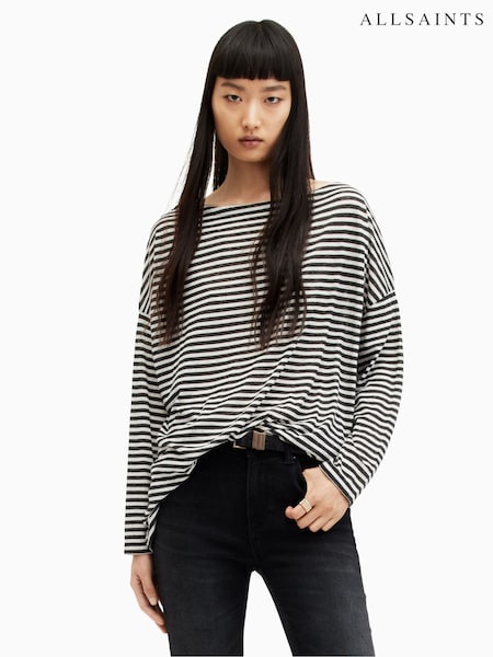 AllSaints Black Stripe Rita T-Shirt (T50952) | £49