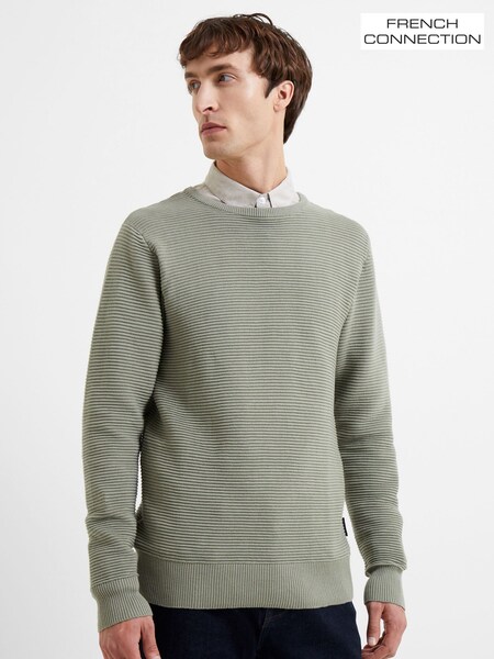 French Connection Green Shadow Ottoman 100% Cotton Crew Neck Jumper (T51244) | £30