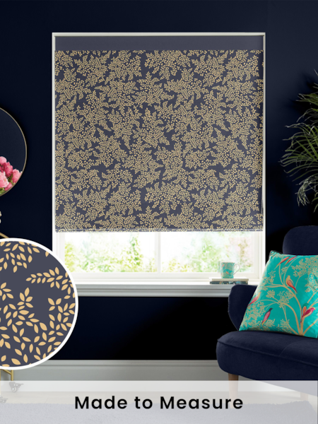 Sara Miller Smokey Blue 100% Cotton Little Leaves Made to Measure Roman Blind (T51978) | £79