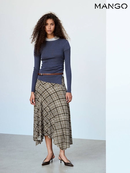 Brown - Mango Tartan Dropped Waist Witch Hem Skirt