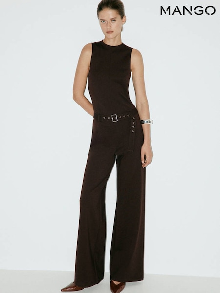 Brown - Mango Sleeveless Jumpsuit With Belt Detail
