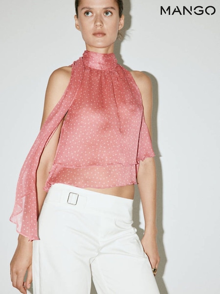 Pink - Mango Halter Neck Polka Dot Top