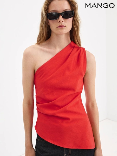 Red - Mango One Shoulder Asymmetric Top