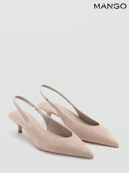 Brown - Mango Suede Sling Back Kitten Heels