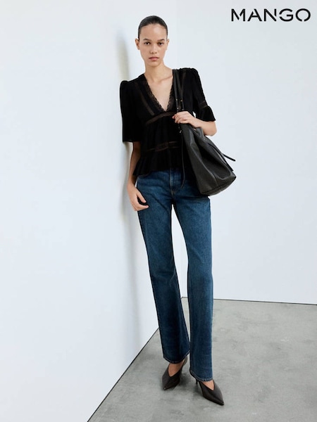 Black - Mango V-neck Flute Sleeve Blouse