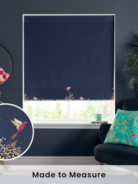 Sara Miller Navy 100% Cotton Hummingbird Border Made to Measure Roman Blind (T52114) | £79
