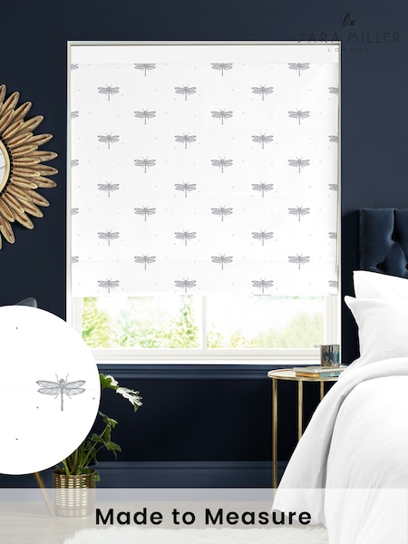 Sara Miller White 100% Cotton Dragonfly Made to Measure Roman Blind (T52151) | £79