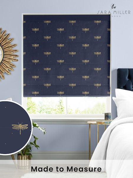 Sara Miller Navy 100% Cotton Dragonfly Made to Measure Roman Blind (T52152) | £79